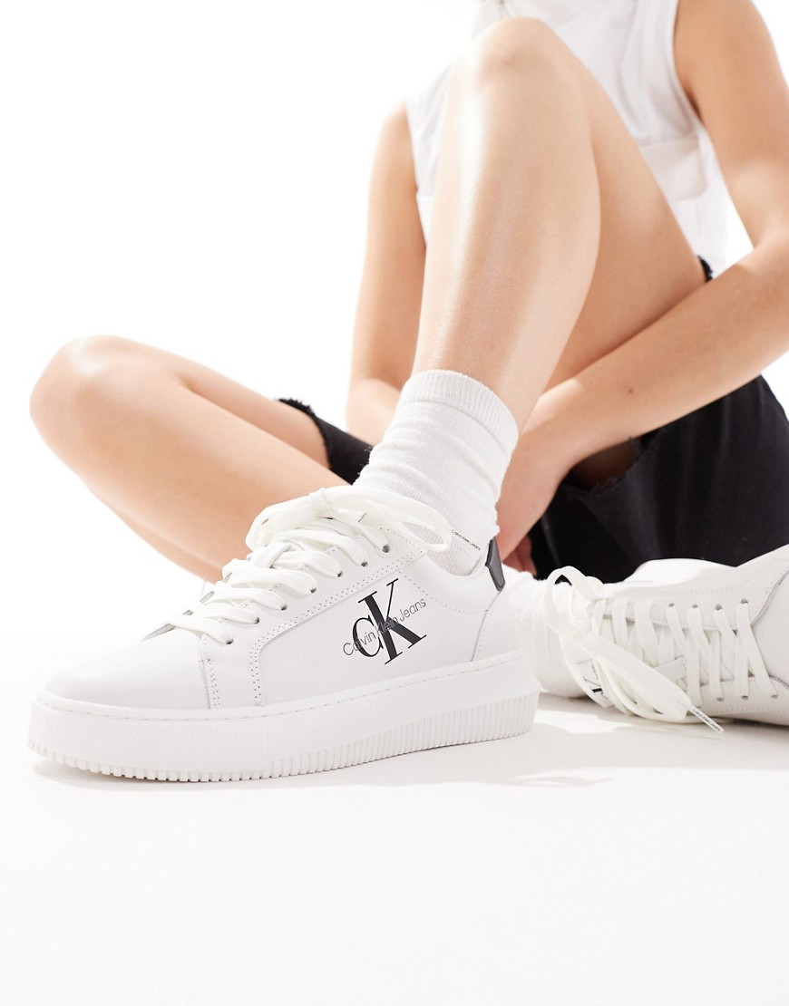 Calvin Klein Jeans monogram chunky cupsole trainers in multi-White