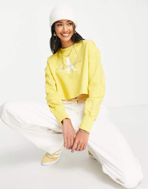 Calvin Klein Jeans monogram crew neck sweater in yellow ASOS