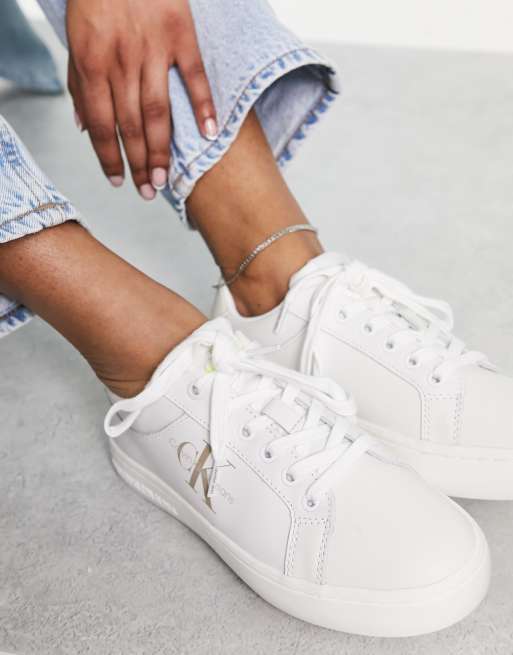 Calvin klein hot sale white leather sneakers