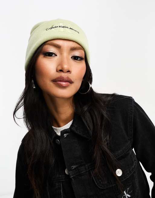 Calvin Klein Jeans monogram emboidered beanie in mint
