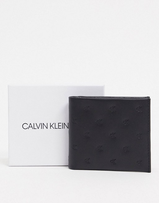 Calvin Klein Jeans Monogram Emboss bilfold leather wallet in black