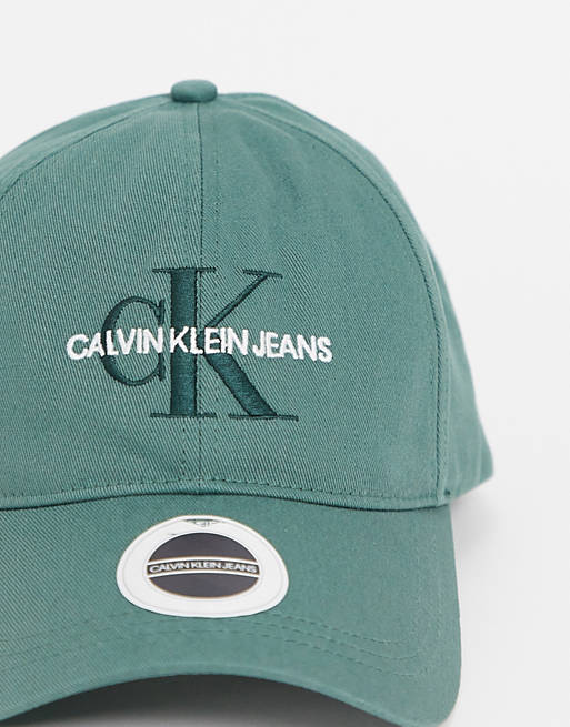 Calvin Klein Jeans monogram embroidered cap in duck green | ASOS