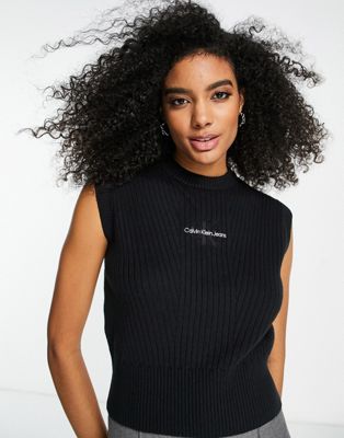 Calvin Klein Jeans monogram embroidery knitted vest in black