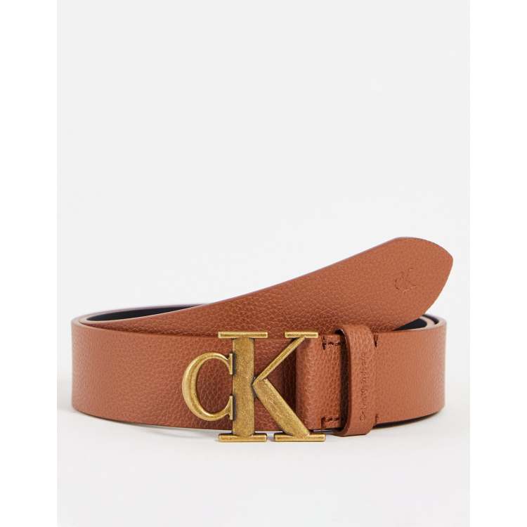 Calvin Klein Jeans monogram hardware 35mm reversible belt in brown/black