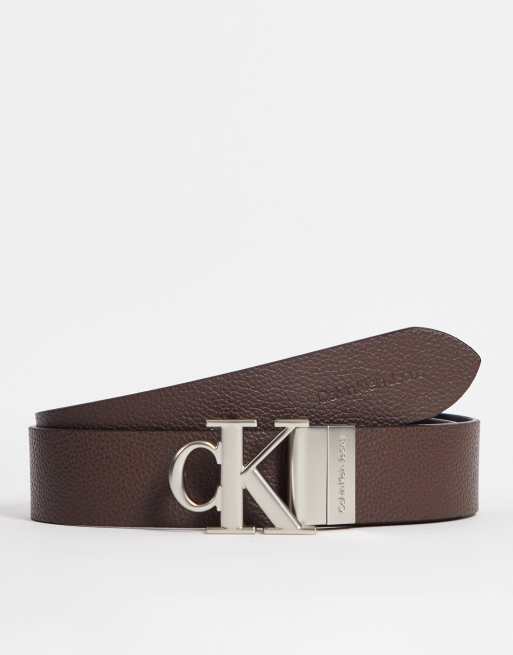 Calvin Klein Jeans monogram hardware 35mm reversible belt in brown/black