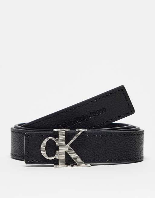 Calvin Klein Jeans monogram leather belt in black | ASOS