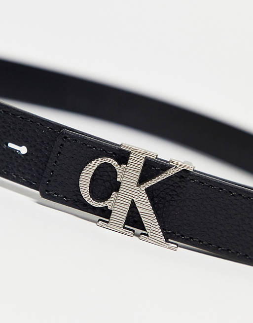 Calvin Klein Jeans monogram leather belt in black | ASOS