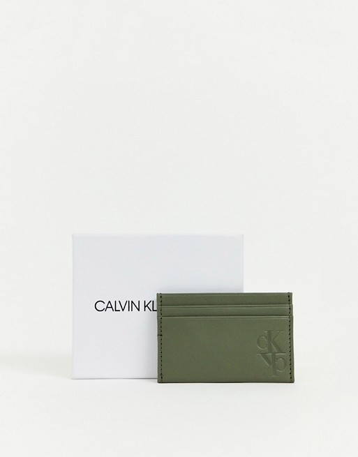 Calvin Klein Jeans monogram leather card holder in khaki