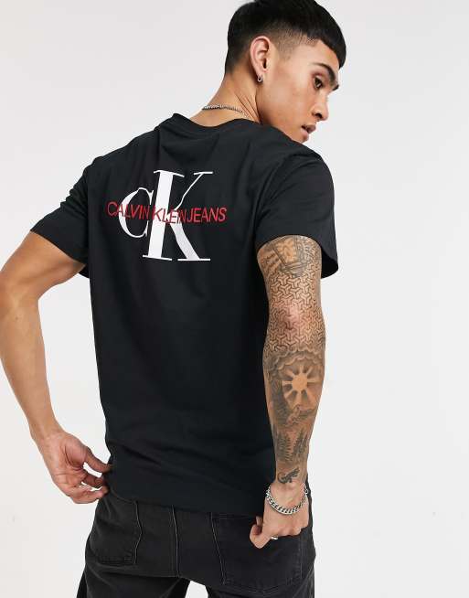 Men's Calvin Klein Logo Black T-shirt Monogram Logo 100% Cotton