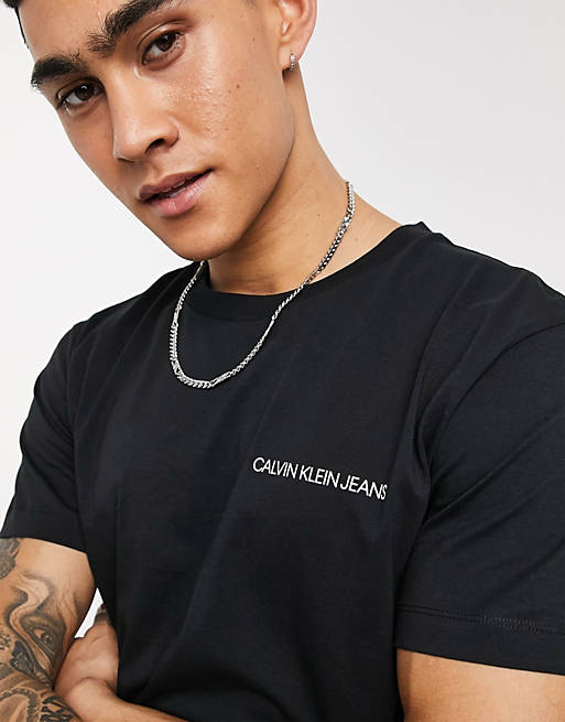 Calvin Klein Jeans monogram logo back print T-shirt in black | ASOS