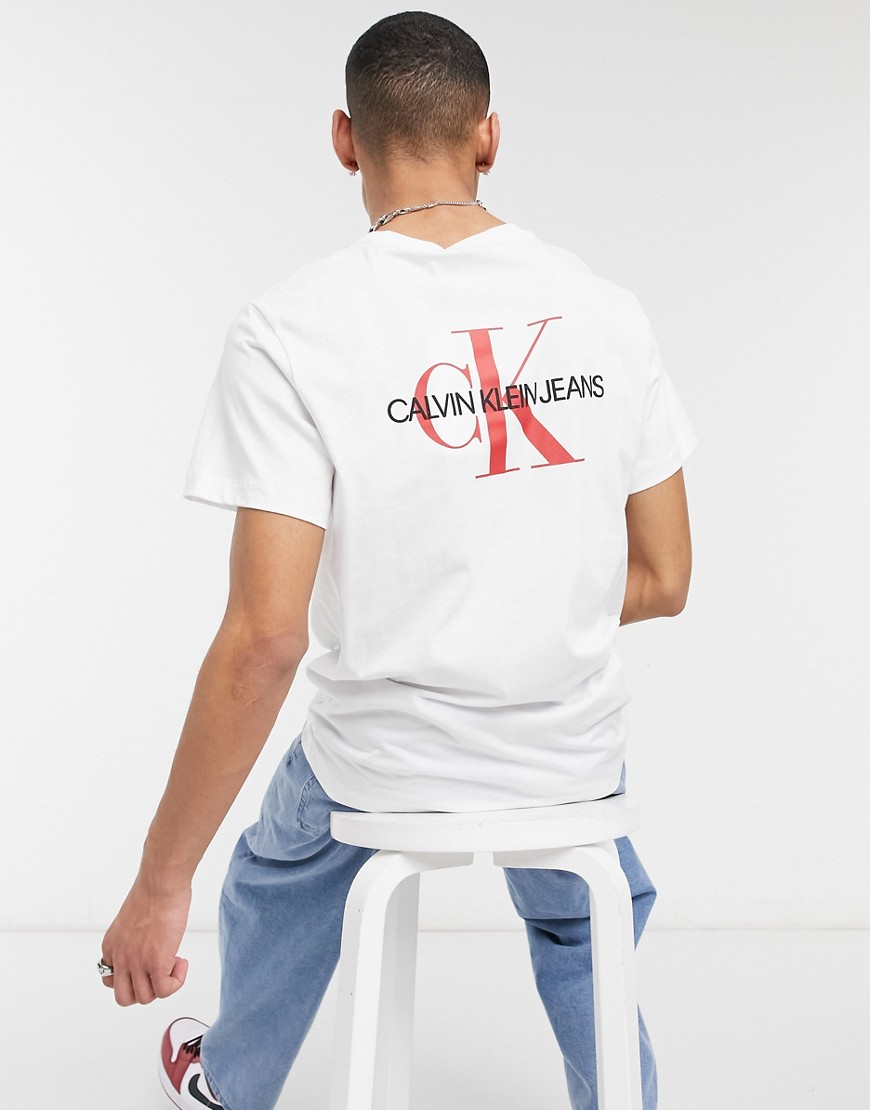 Calvin Klein Jeans monogram logo back print T-shirt in white