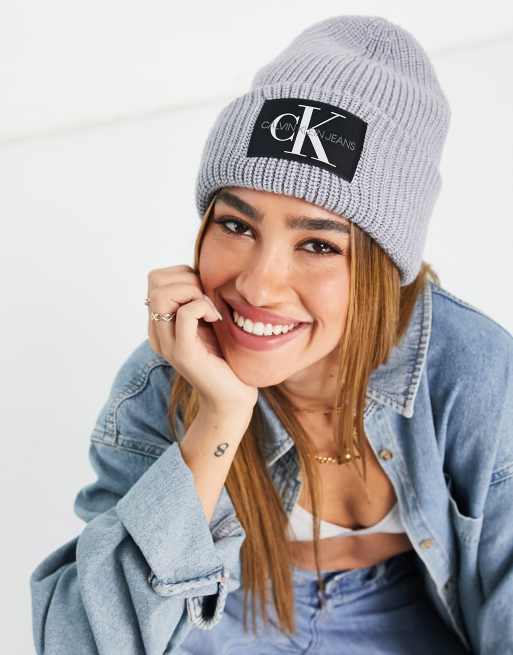 Calvin Klein Jeans monogram logo beanie in gray ASOS