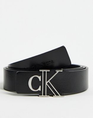 Calvin Klein Jeans monogram logo belt in black