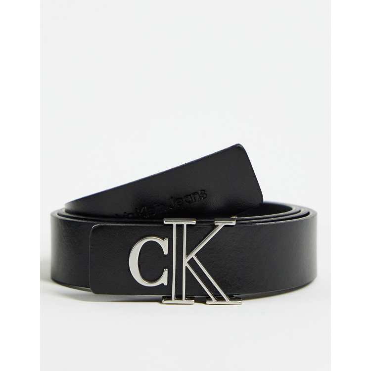 CALVIN KLEIN JEANS - Women's leather belt with monogram plaquette -  K60K610593BDS - Black