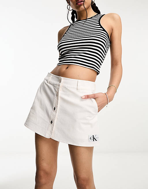 Calvin Klein Jeans monogram logo button down skirt in white | ASOS