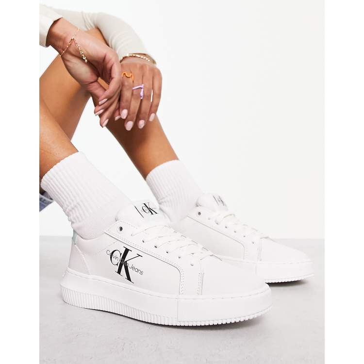 relais Presentator Uitstralen Calvin Klein Jeans monogram logo chunky cupsole sneakers in white | ASOS