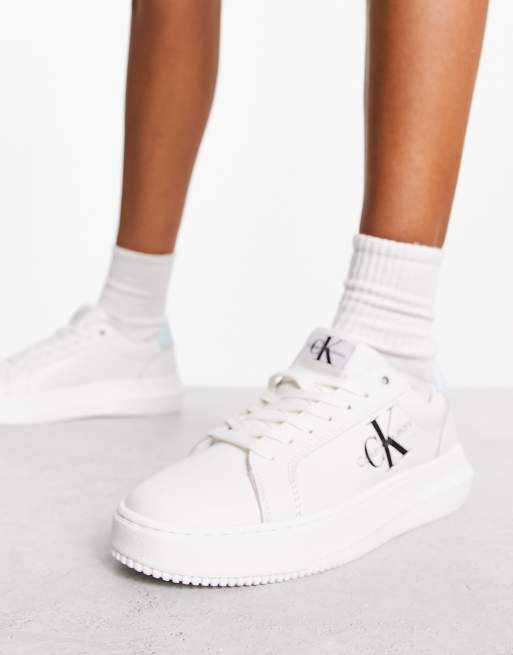 Calvin Klein Jeans monogram logo chunky cupsole sneakers in white