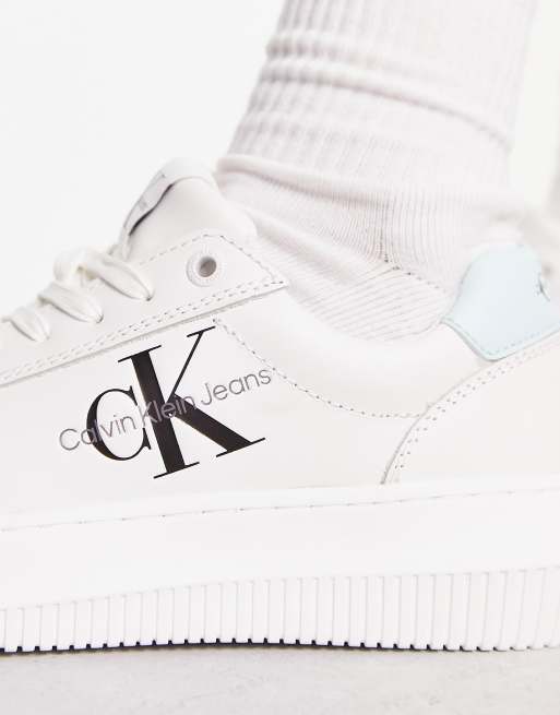 Calvin Klein Jeans monogram logo chunky cupsole sneakers in white