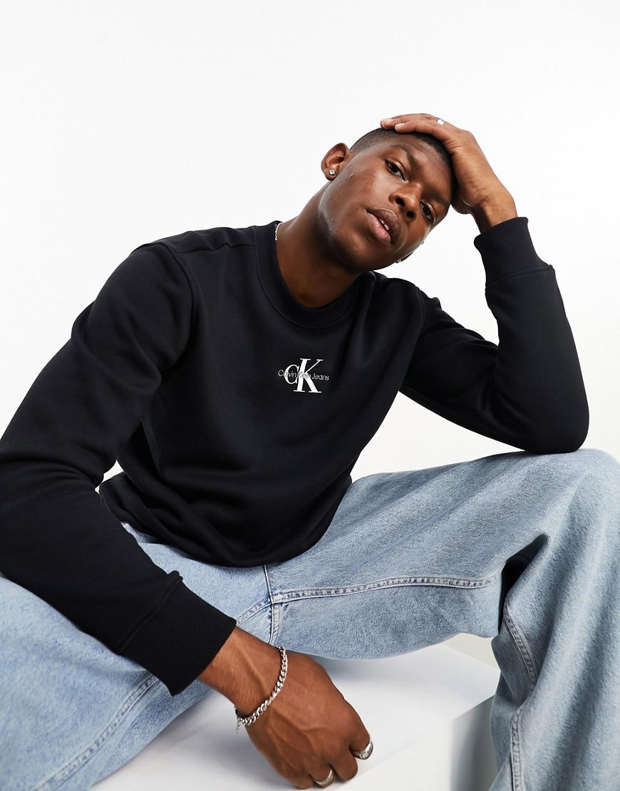 Calvin Klein Jeans monogram logo crew neck sweatshirt in black