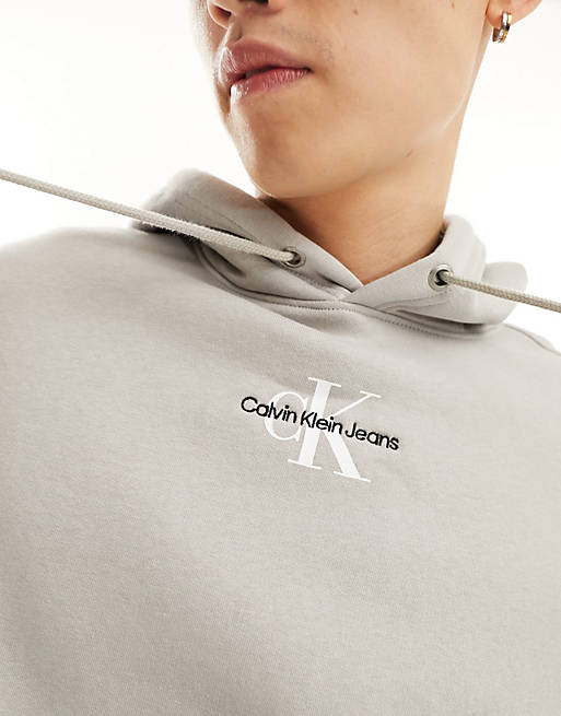 Calvin Klein Jeans monogram logo crew neck sweatshirt in dark gray | ASOS