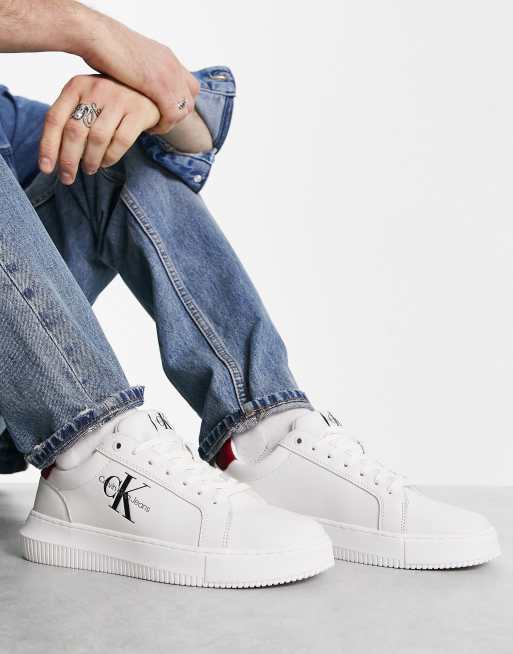 High-top sneakers in monogram denim