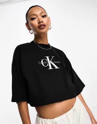 Calvin Klein Jeans monogram logo embroidery t-shirt in black