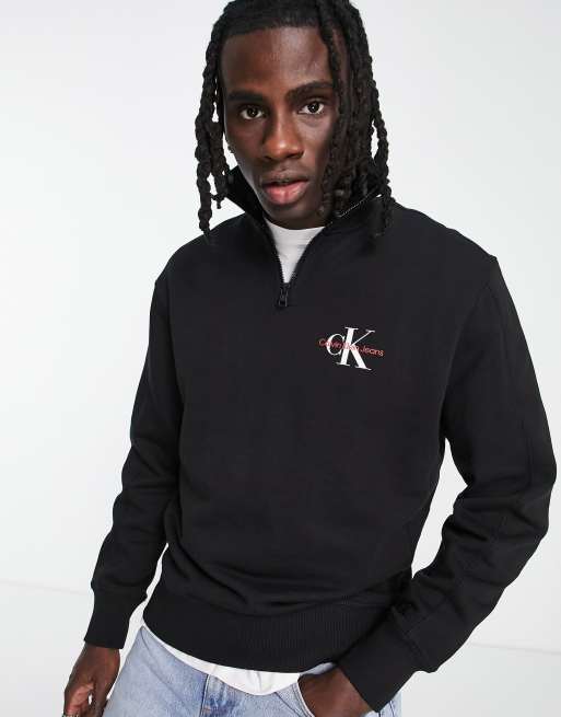 Calvin Klein Jeans monogram logo half zip sweatshirt in black | ASOS