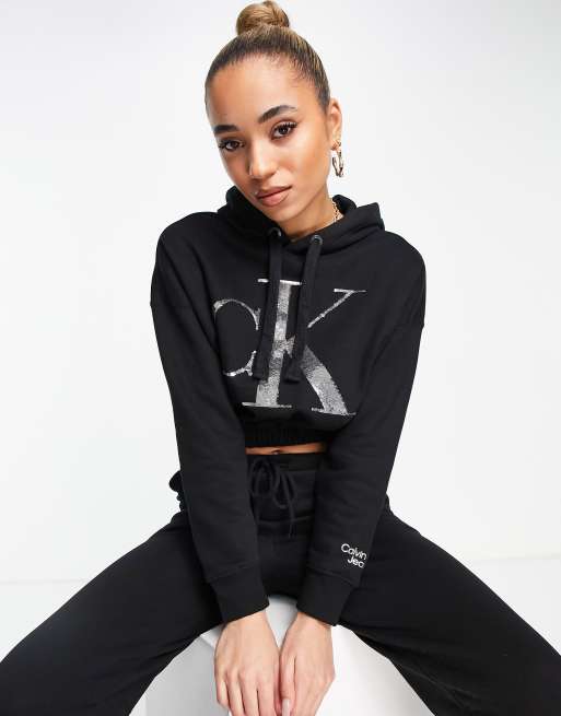 Buy Calvin Klein Jeans Women Black Embroidered Hooded Sweatshirt -  Sweatshirts for Women 19009202