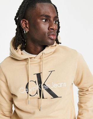 Calvin Klein Jeans monogram logo hoodie in tan