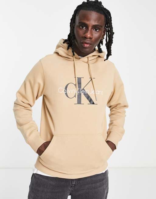 Calvin Klein Jeans monogram logo hoodie in tan | ASOS