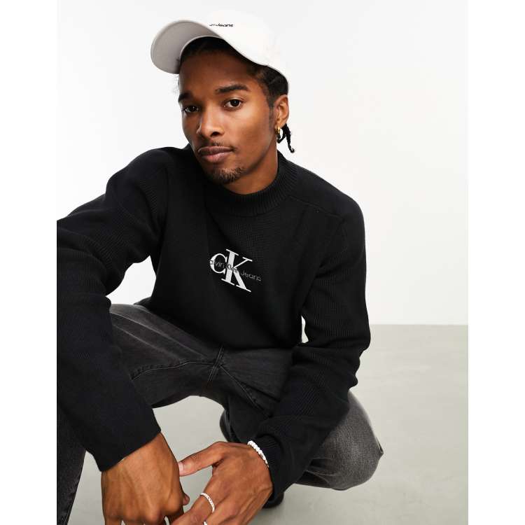 Calvin Klein Jeans monogram logo jumper in black ASOS