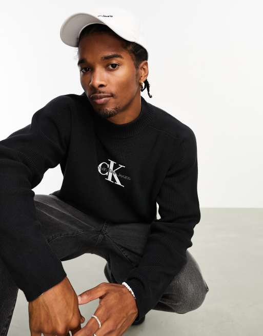 Calvin Klein Jeans monogram logo jumper in black ASOS