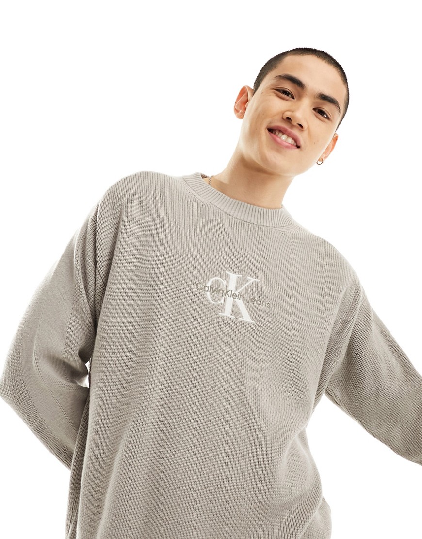 Calvin Klein Jeans monogram logo jumper in grey