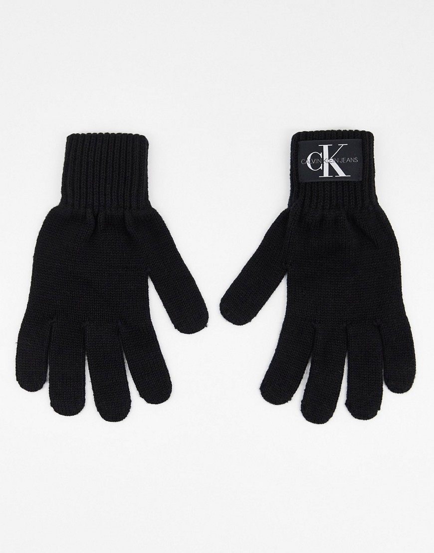 Calvin Klein Jeans monogram logo knit gloves in black