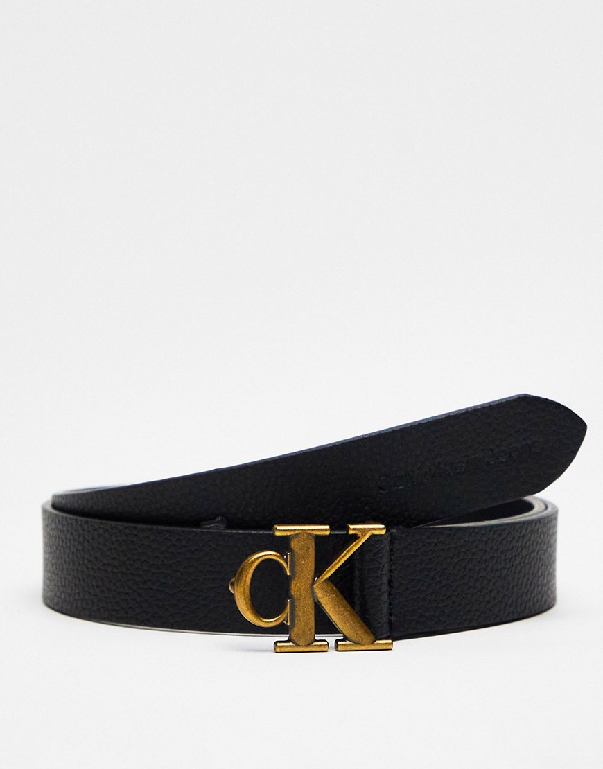 Calvin Klein Jeans monogram logo leather belt in black