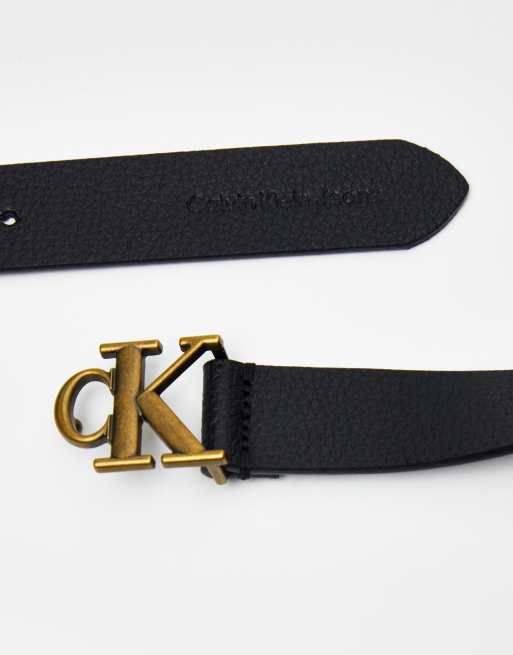 Calvin Klein Jeans Monogram Leather Belt in Black