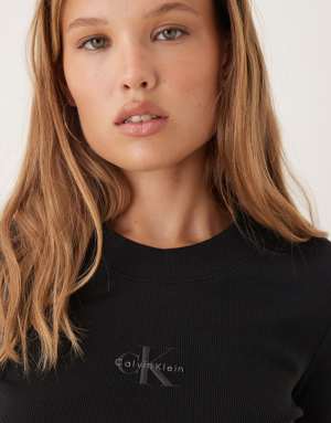 Calvin Klein Jeans Monogram Logo long sleeve top in black
