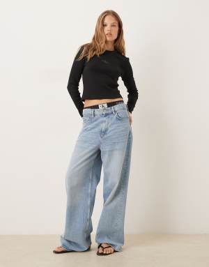 Calvin Klein Jeans Monogram Logo long sleeve top in black