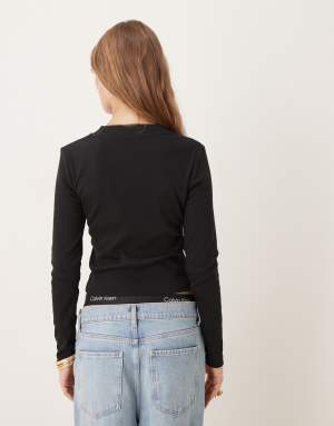 Calvin Klein Jeans Monogram Logo long sleeve top in black