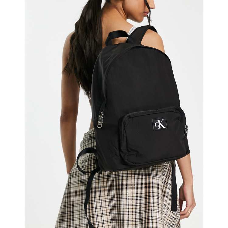 Calvin Klein Jeans Monogram Logo Nylon Backpack in Black