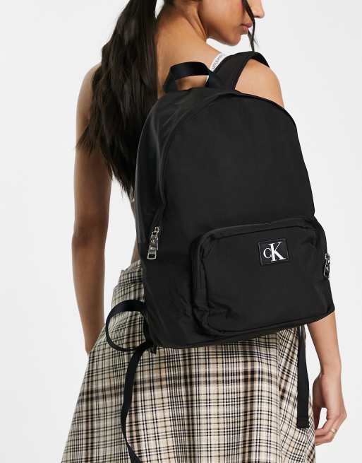 Calvin Klein Jeans monogram logo nylon backpack in black