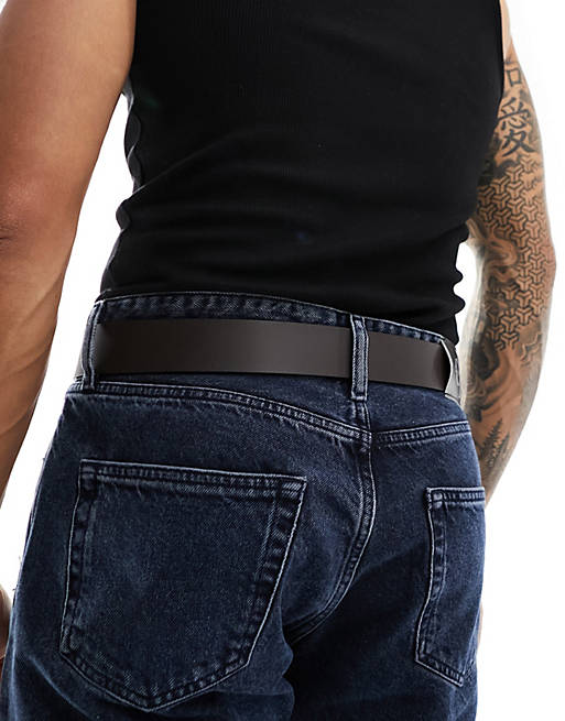 Calvin Klein Jeans monogram logo plaque leather 40mm belt in brown | ASOS