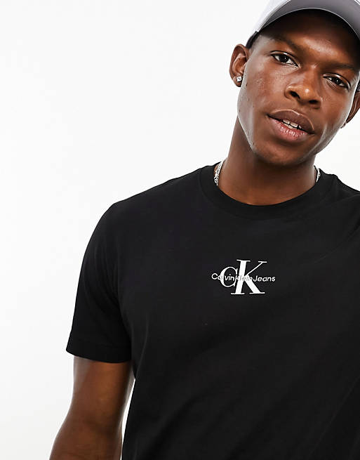 Calvin Klein Jeans monogram logo regular T-shirt in black | ASOS