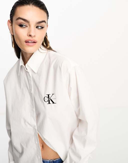 Calvin Klein Jeans monogram logo relaxed shirt in white