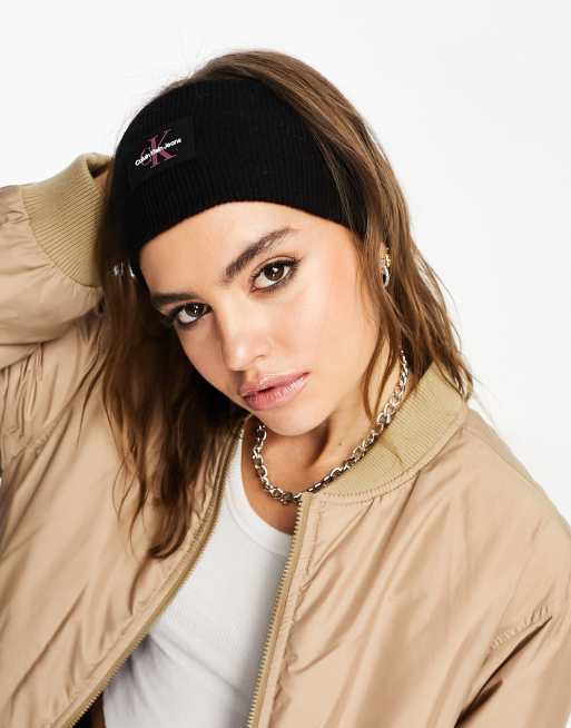 Calvin Klein Jeans monogram logo rubberised knit headband in black