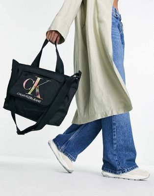 Calvin Klein Jeans monogram logo shopper in black