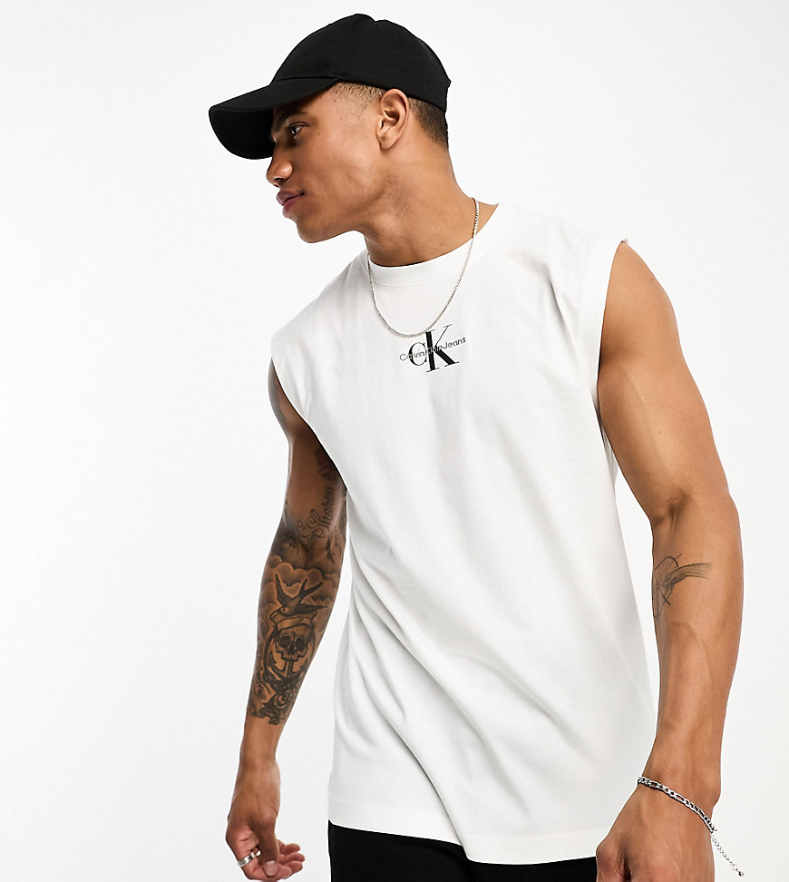 Calvin Klein Jeans monogram logo sleeveless tank top in white