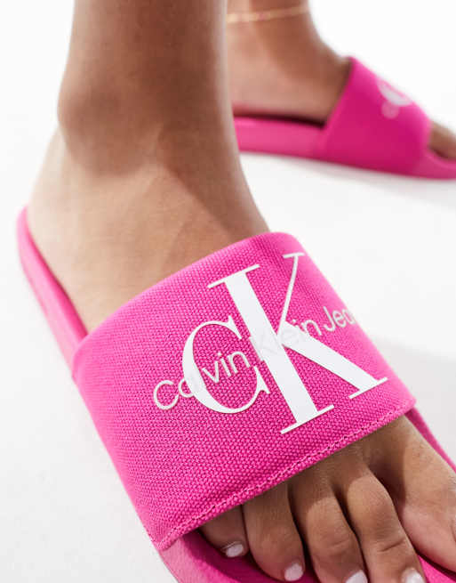 Baby pink calvin klein sliders shop