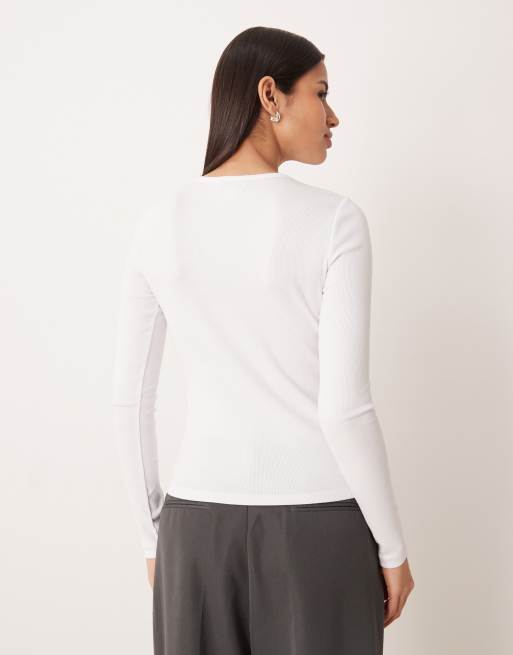 Calvin Klein Jeans Monogram logo slim fit long sleeve top in white , 4 of 4
