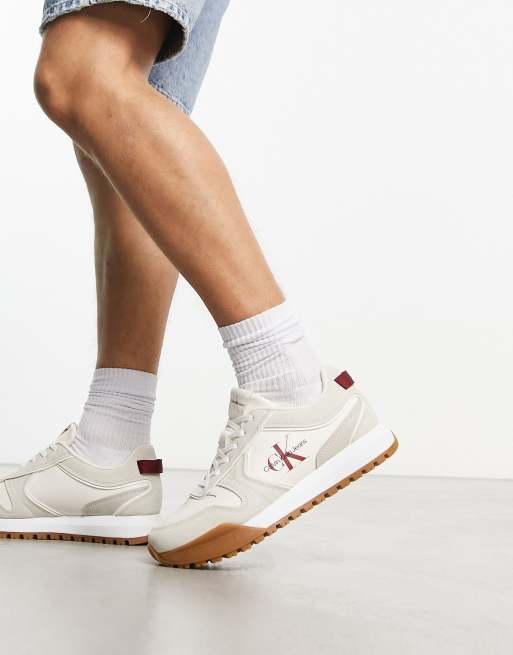 Calvin Klein Jeans monogram logo sneakers beige | ASOS